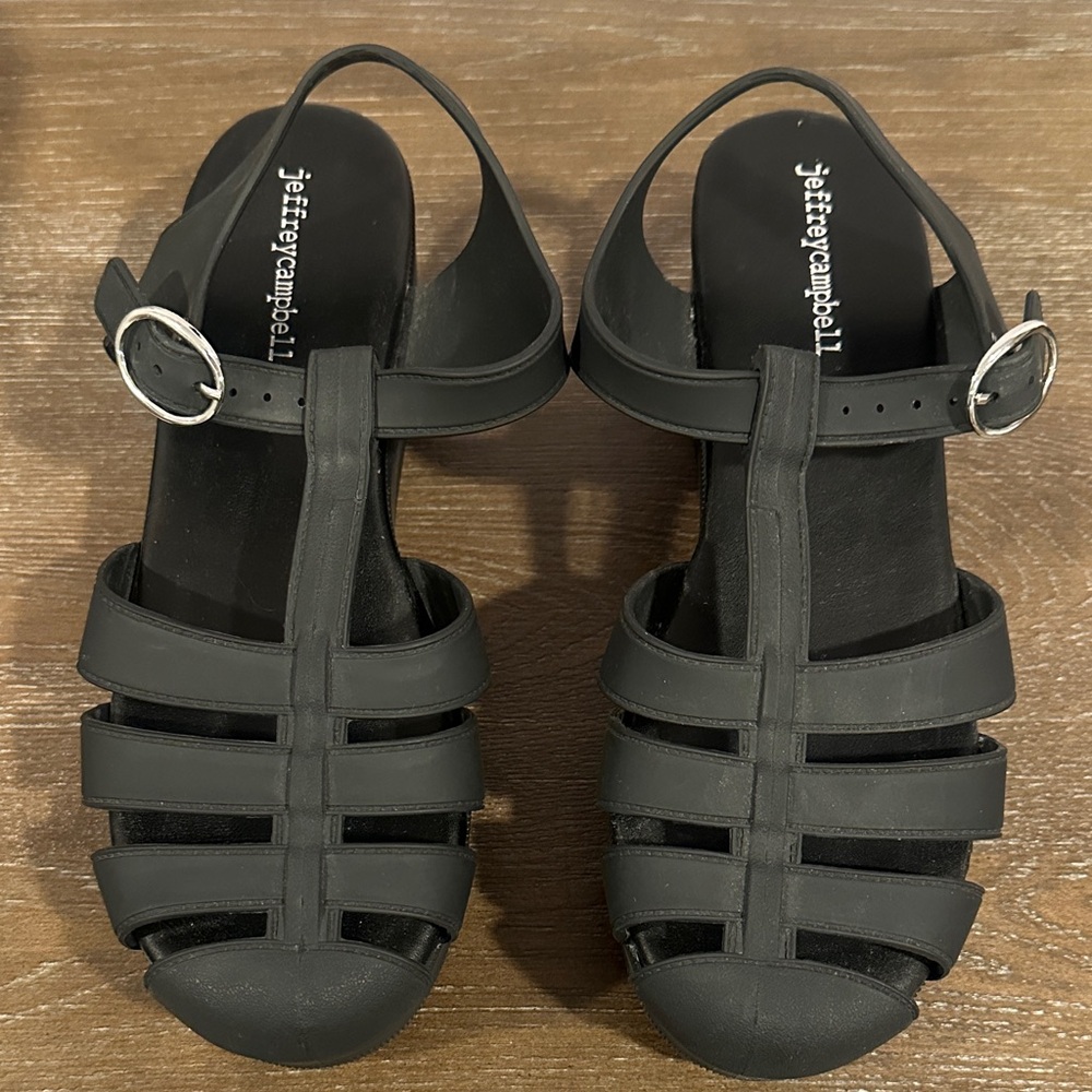 Jeffrey Campbell Black Strappy Sandals with Silver Accents